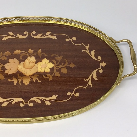 Italian Wood Inlay Oval Serving Tray - Picture 8 of 10